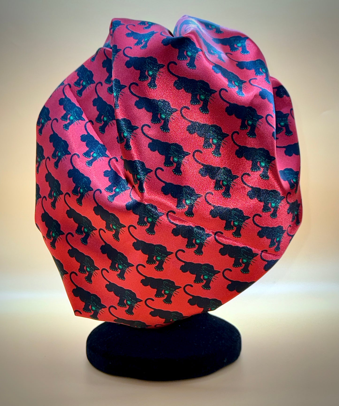 Satin Bonnet | Red Panther Power with Green Lining