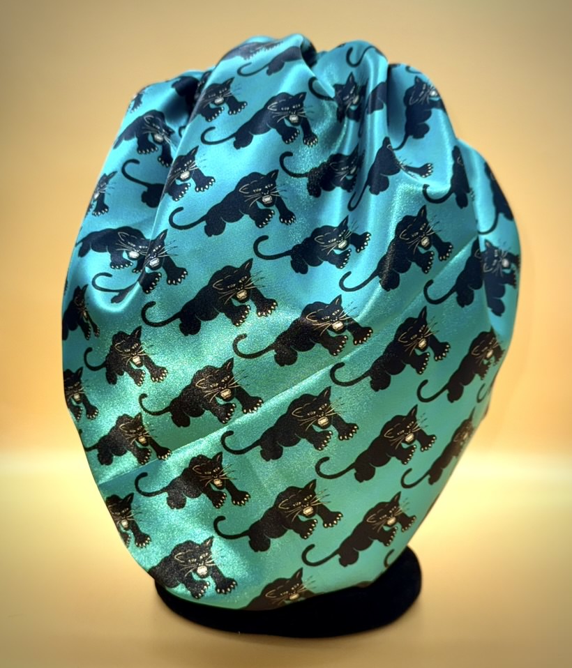 Satin Bonnet | Panthers on Aqua with Green Lining