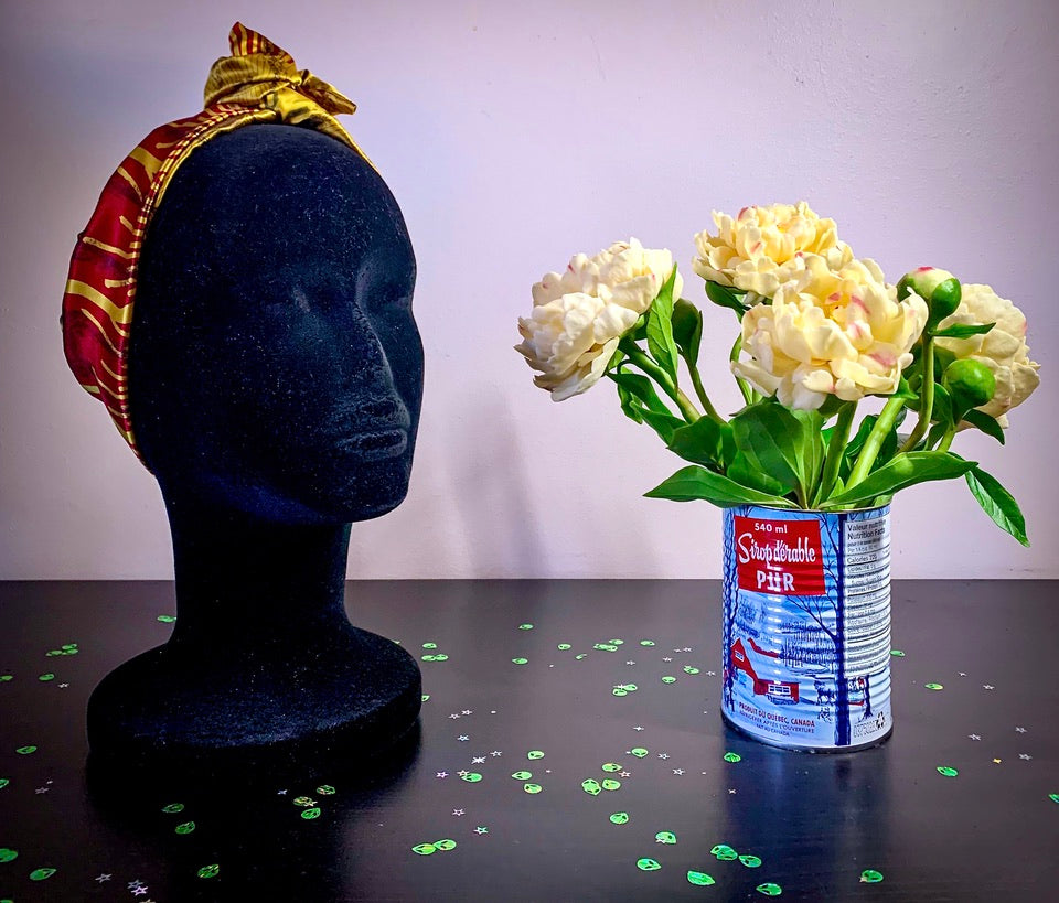 Silk Wire Headband | Red Green and Gold Vintage Print