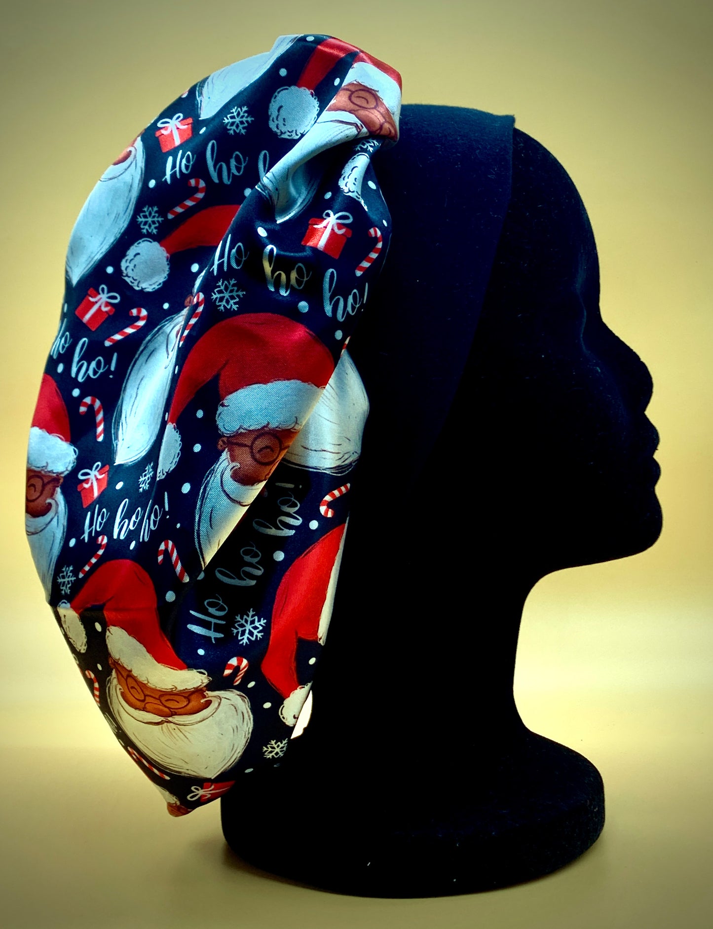 Satin Bonnet | Black Santa with Green Satin Lining | Christmas Sleeping Bonnet