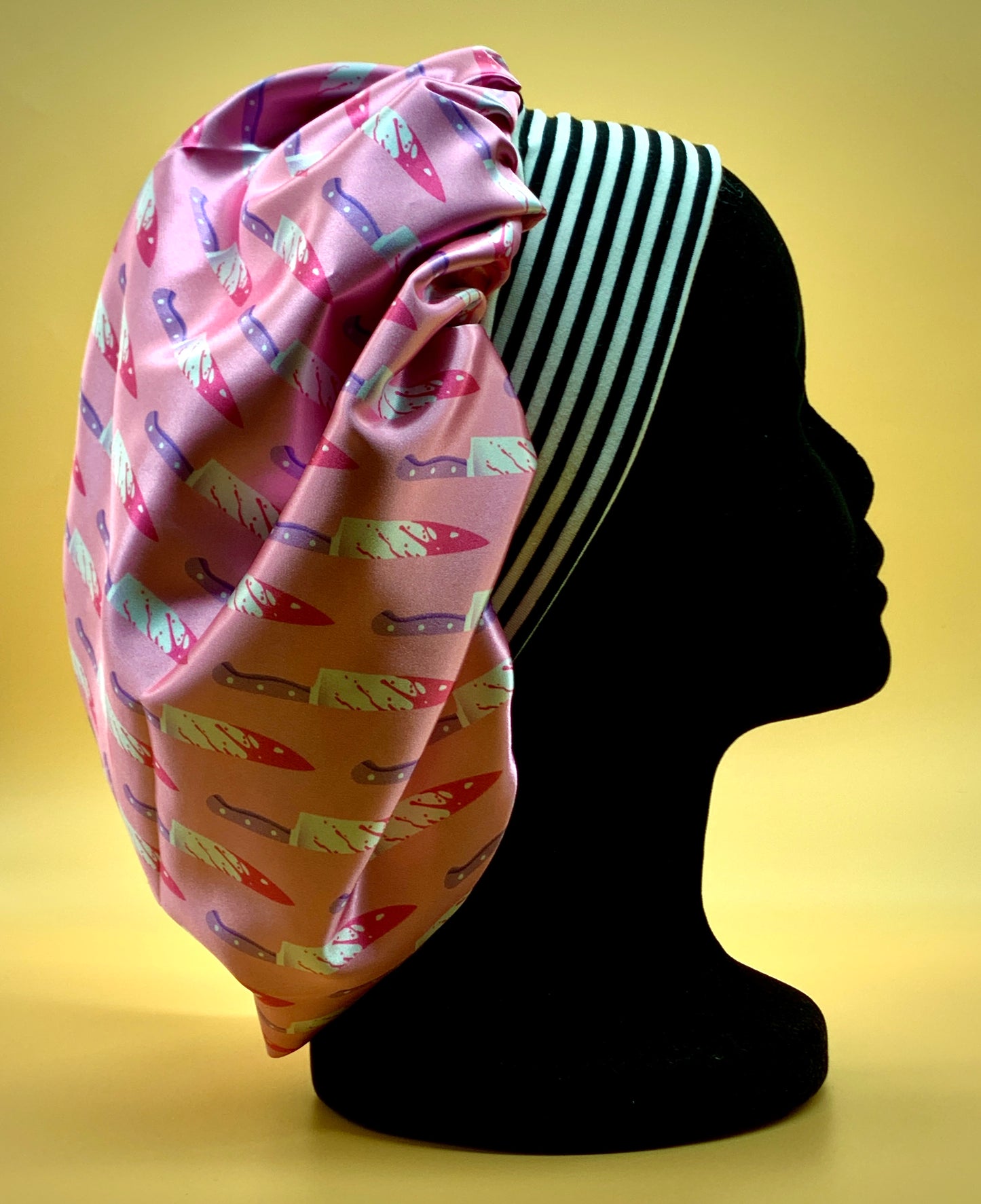 Satin Bonnet | Pink Pastel Goth Emo Knives with Striped Headband