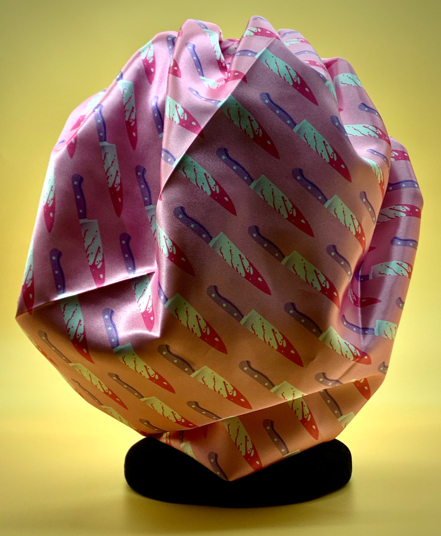 Satin Bonnet | Pink Pastel Goth Emo Knives with Striped Headband