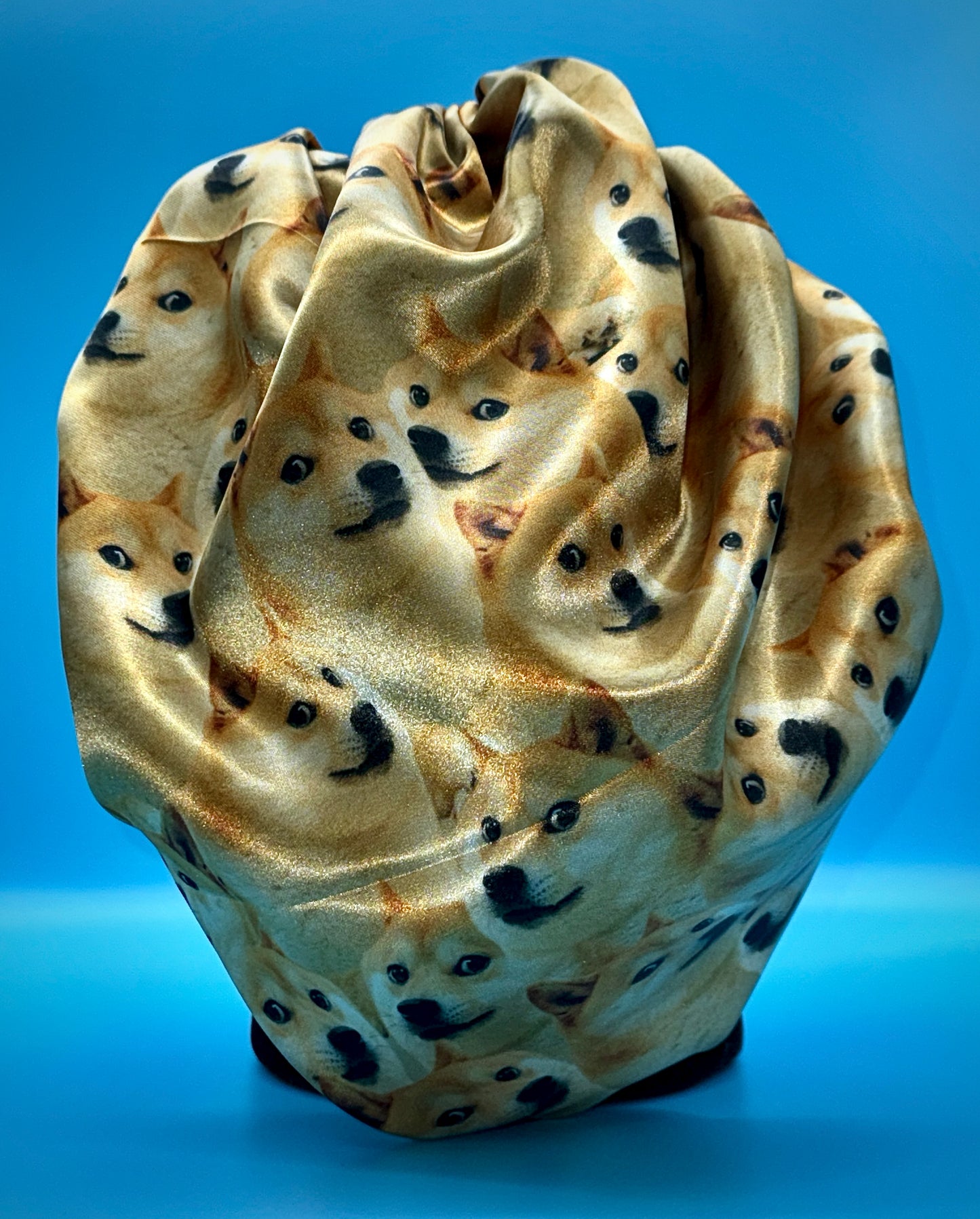 Satin Bonnet | Doge Meme Shibe Print with Yellow Headband and Green Lining