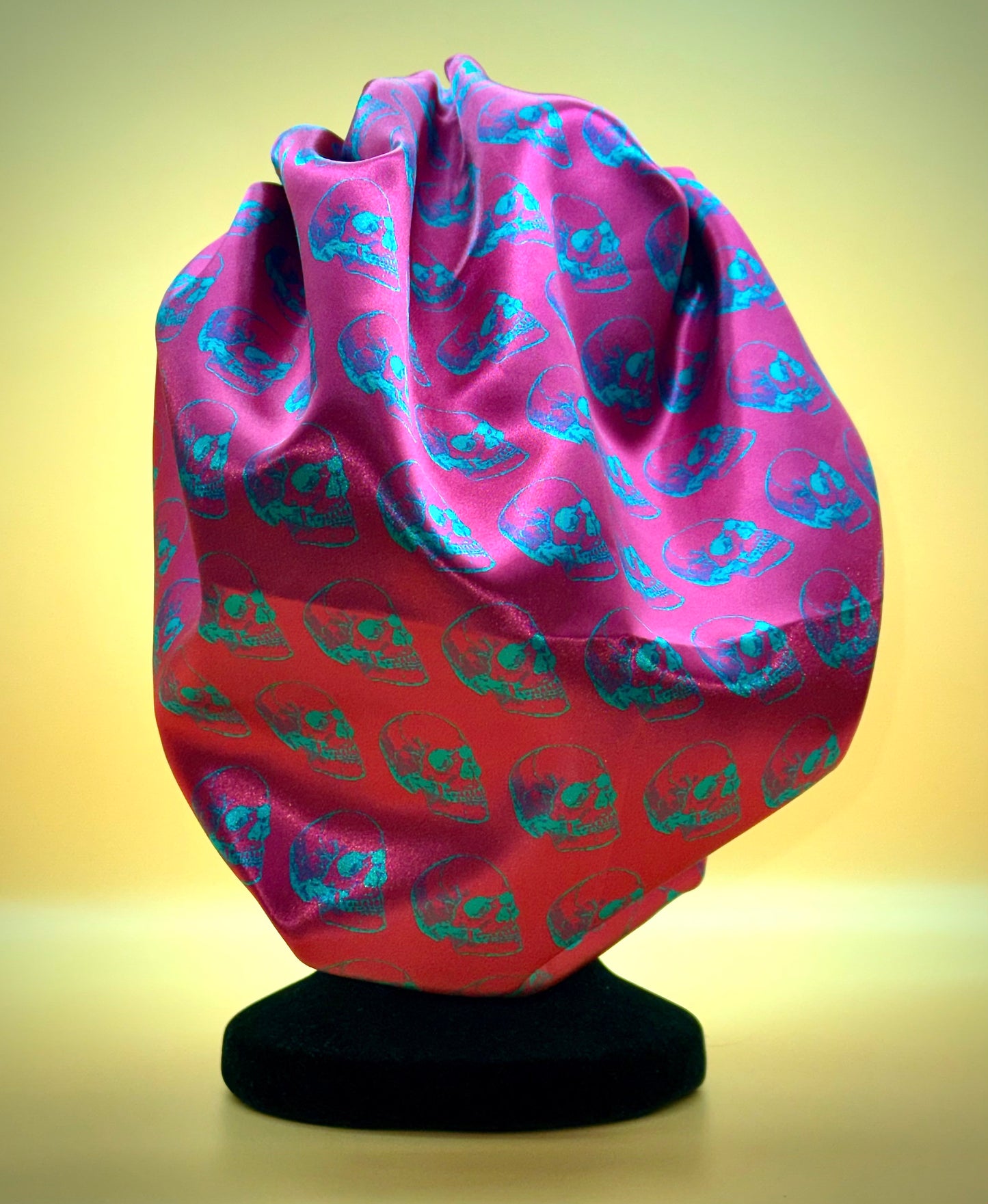 Satin Bonnet | Aqua Vaporwave Skulls on Magenta