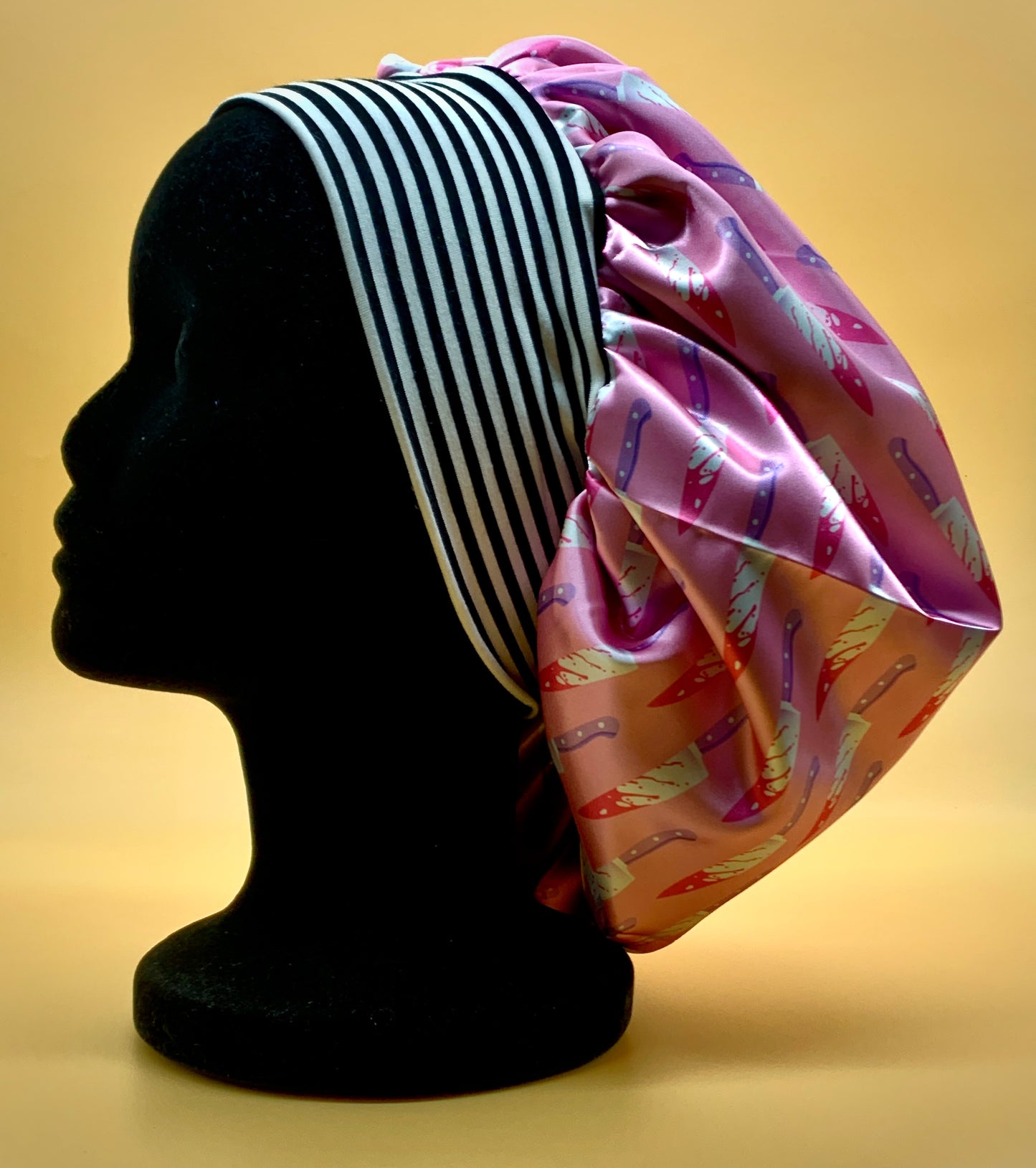 Satin Bonnet | Pink Pastel Goth Emo Knives with Striped Headband