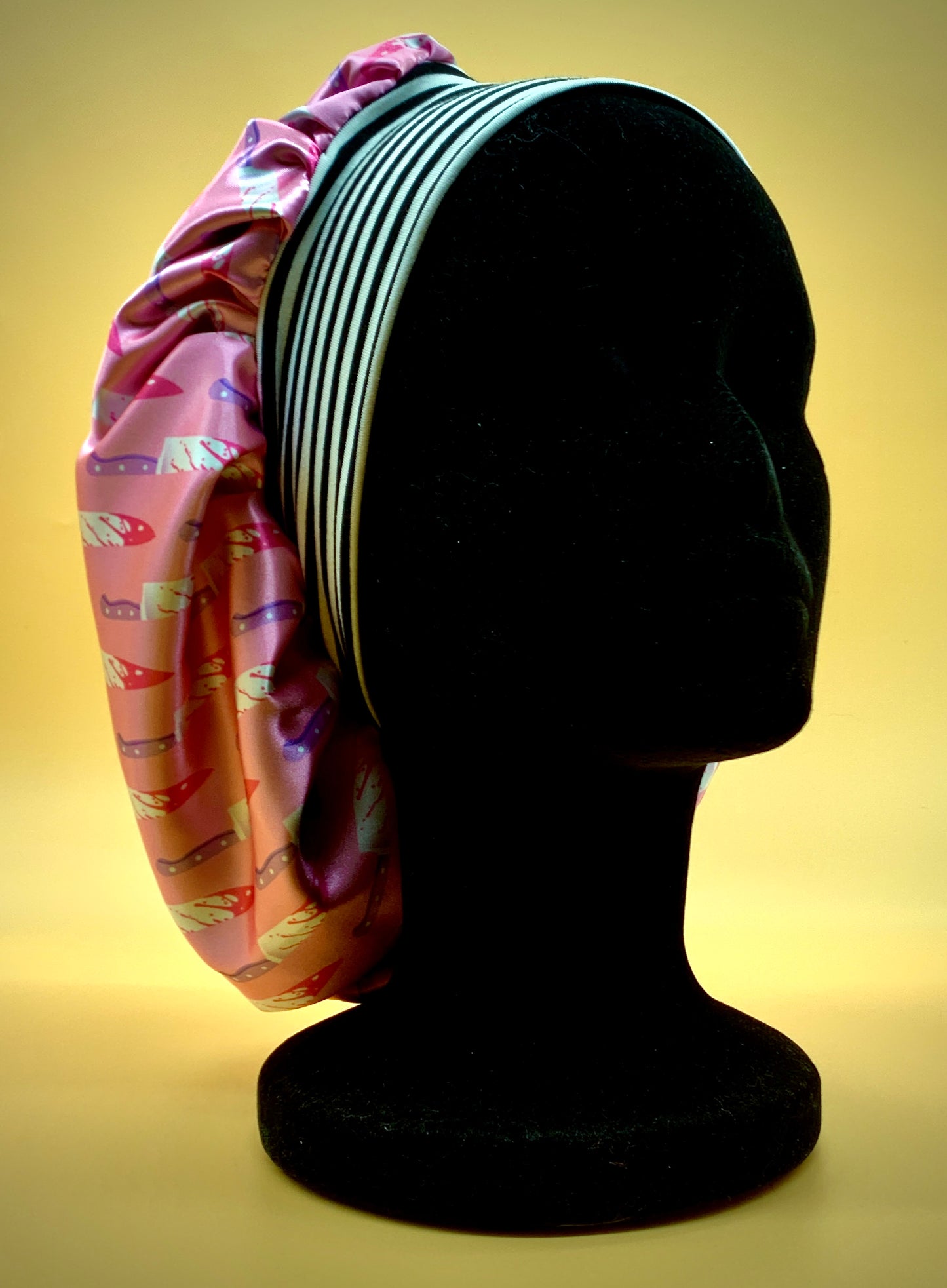 Satin Bonnet | Pink Pastel Goth Emo Knives with Striped Headband