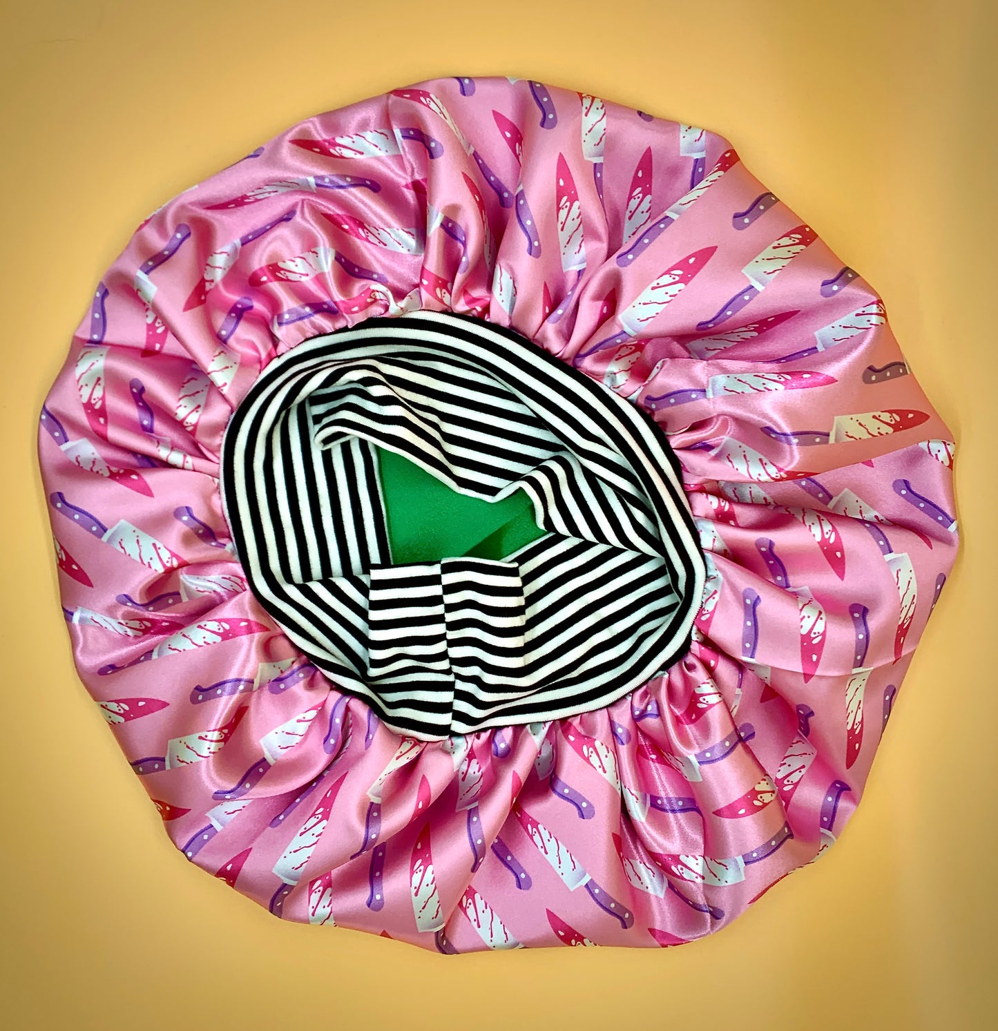 Satin Bonnet | Pink Pastel Goth Emo Knives with Striped Headband