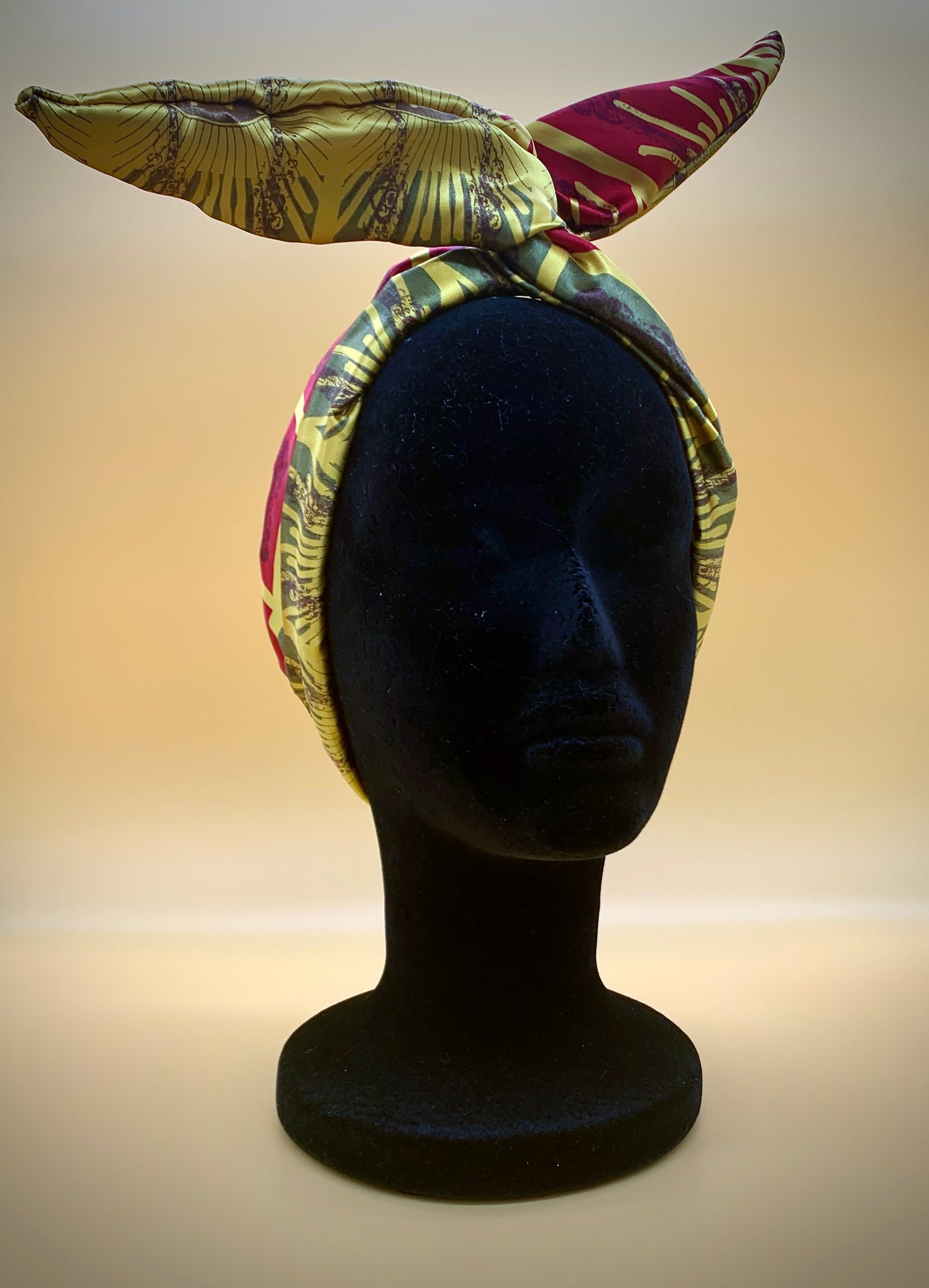 Silk Wire Headband | Red Green and Gold Vintage Print