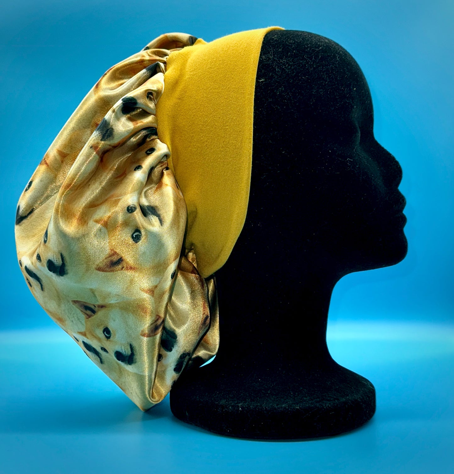Satin Bonnet | Doge Meme Shibe Print with Yellow Headband and Green Lining