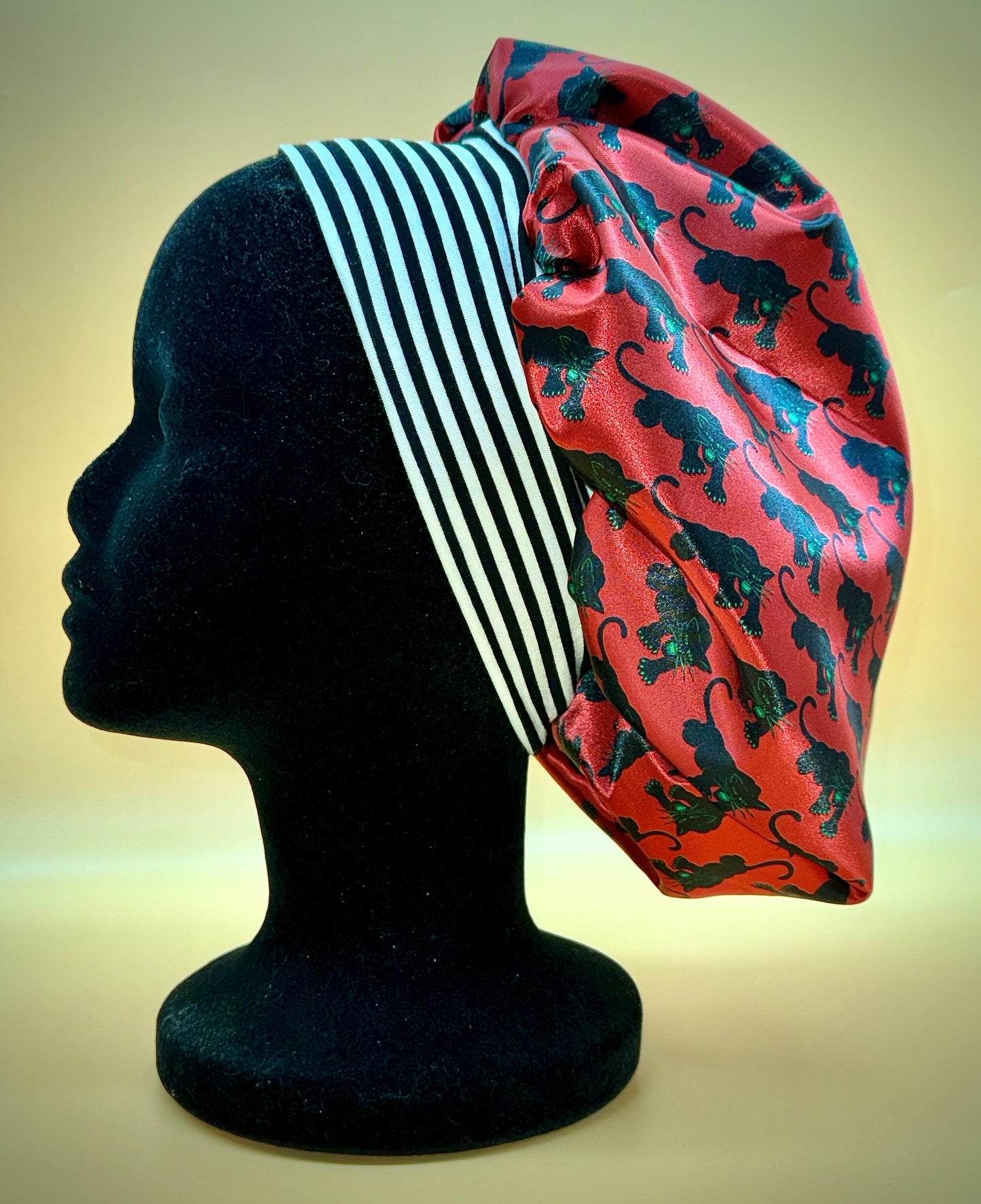 Satin Bonnet | Red Panther Power with Green Lining