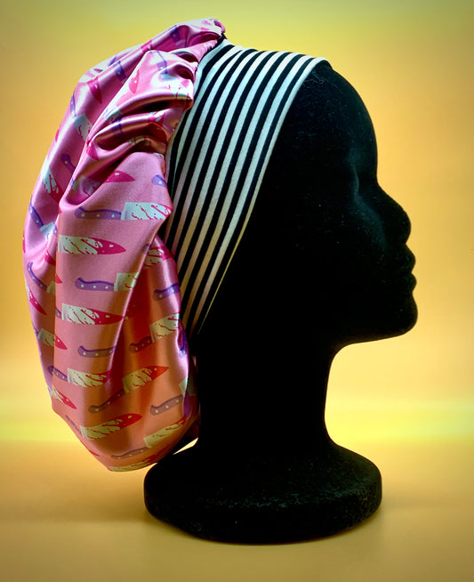 Satin Bonnet | Pink Pastel Goth Emo Knives with Striped Headband