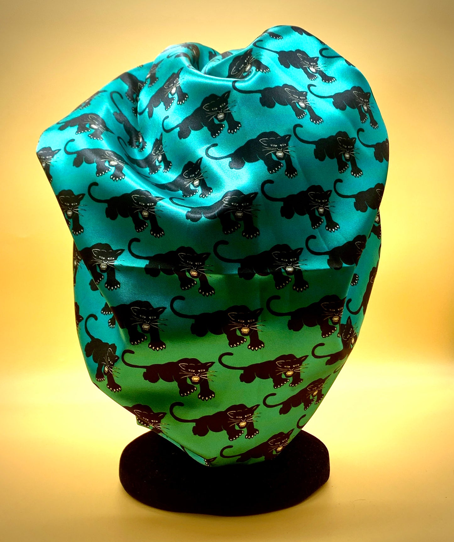 Satin Bonnet | Panthers on Aqua with Green Lining